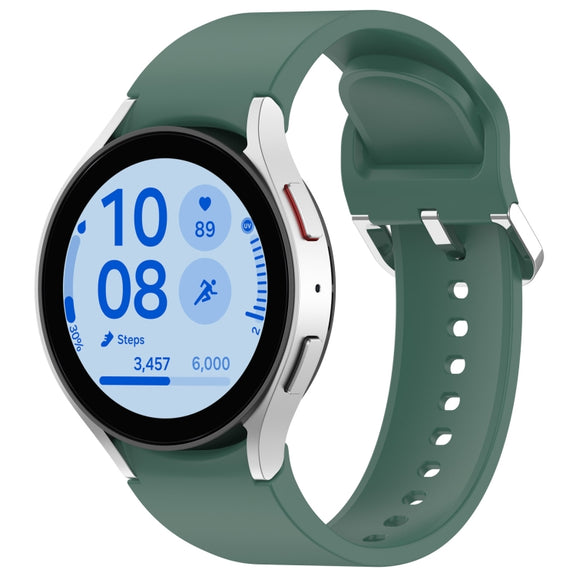 For Samsung Galaxy Watch FE 40mm Solid Color Silver Buckle Quick Release Silicone Watch Band(Dark Green)