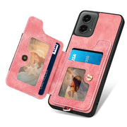 For Motorola Moto G 2024 Retro Skin-feel Ring Multi-card RFID Wallet Phone Case(Pink)