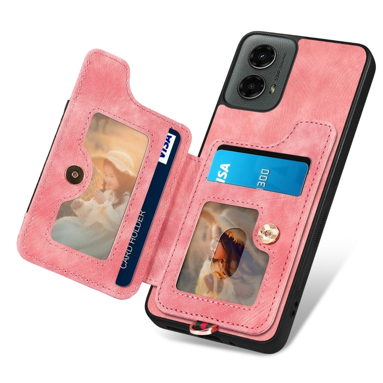 For Motorola Moto G 2024 Retro Skin-feel Ring Multi-card RFID Wallet Phone Case(Pink)