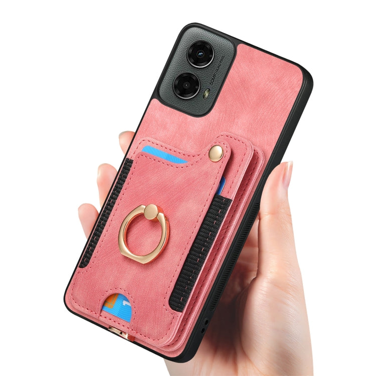 For Motorola Moto G 2024 Retro Skin-feel Ring Multi-card RFID Wallet Phone Case(Pink)
