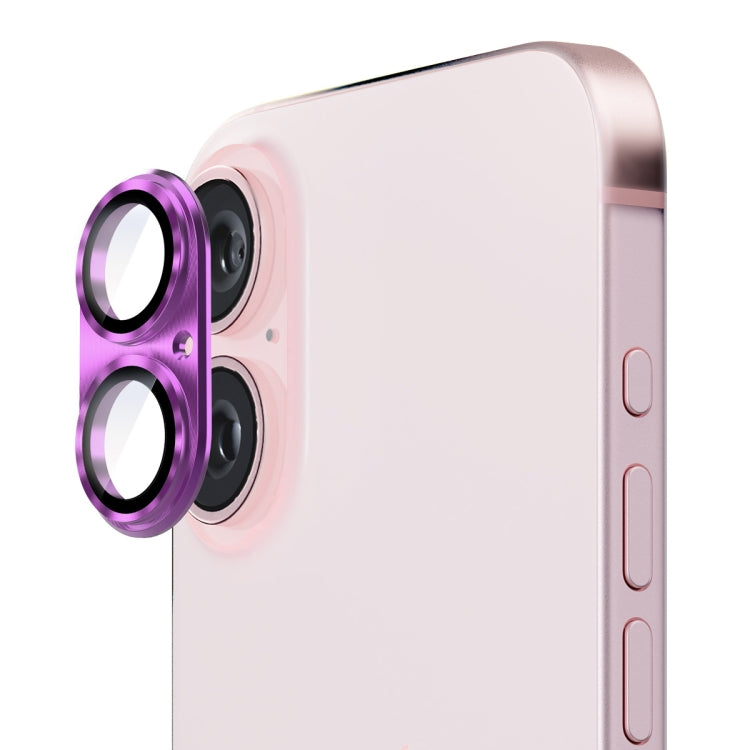For iPhone 16 / 16 Plus ENKAY Aluminium Alloy Tempered Glass Lens Cover Film(Purple) - iPhone 16 Plus Tempered Glass by ENKAY | Online Shopping South Africa | PMC TechLife | Buy Now Pay Later Mobicred