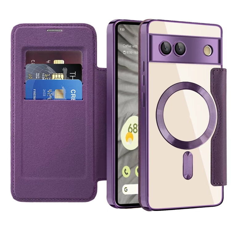 For Google  Pixel 8a Shield Magsafe RFID Anti-theft Rhombus Leather Phone Case(Night Purple) - free shipping - PMC TechLife - Order now!