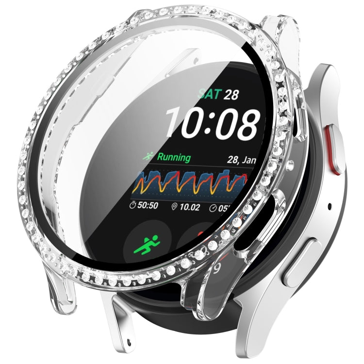 For Samsung Galaxy Watch 7 40mm Single Row Diamond PC + Tempered Film Integrated Watch Protective Case(Transparent White) - Watch Cases by PMC TechLife | Online Shopping South Africa | PMC TechLife | Buy Now Pay Later Mobicred