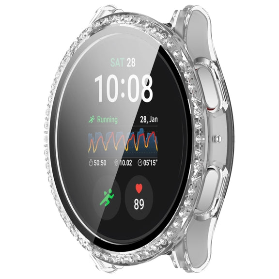 For Samsung Galaxy Watch 7 40mm Single Row Diamond PC + Tempered Film Integrated Watch Protective Case(Transparent White)