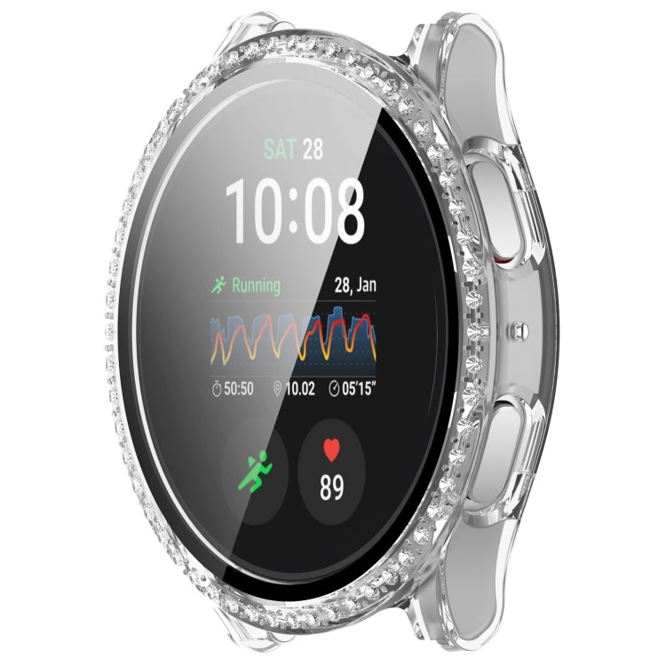 For Samsung Galaxy Watch 7 40mm Single Row Diamond PC + Tempered Film Integrated Watch Protective Case(Transparent White)