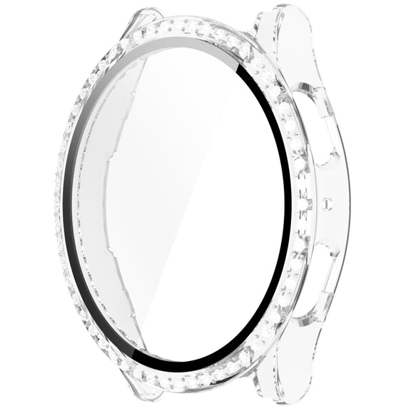 For Samsung Galaxy Watch 7 40mm Single Row Diamond PC + Tempered Film Integrated Watch Protective Case(Transparent White)