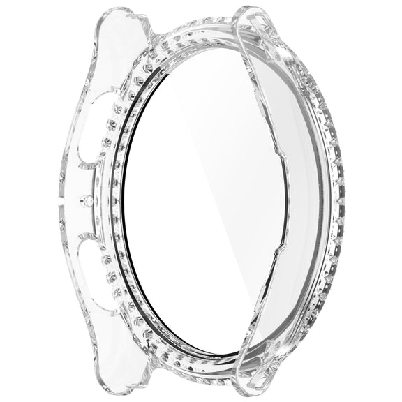 For Samsung Galaxy Watch 7 40mm Single Row Diamond PC + Tempered Film Integrated Watch Protective Case(Transparent White)