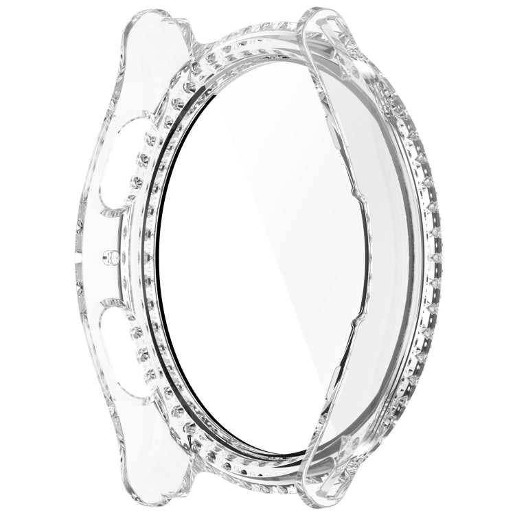 For Samsung Galaxy Watch 7 40mm Single Row Diamond PC + Tempered Film Integrated Watch Protective Case(Transparent White)