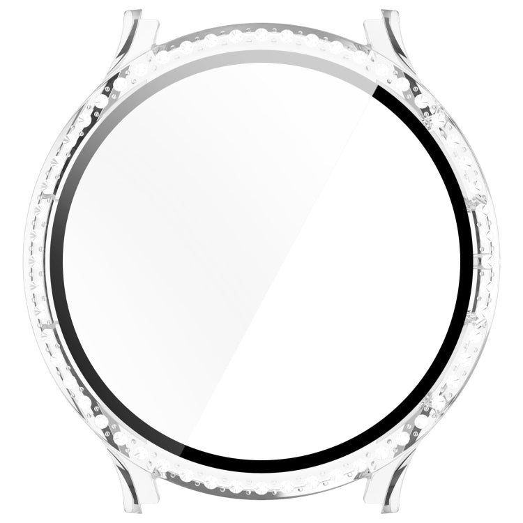 For Samsung Galaxy Watch 7 40mm Single Row Diamond PC + Tempered Film Integrated Watch Protective Case(Transparent White)