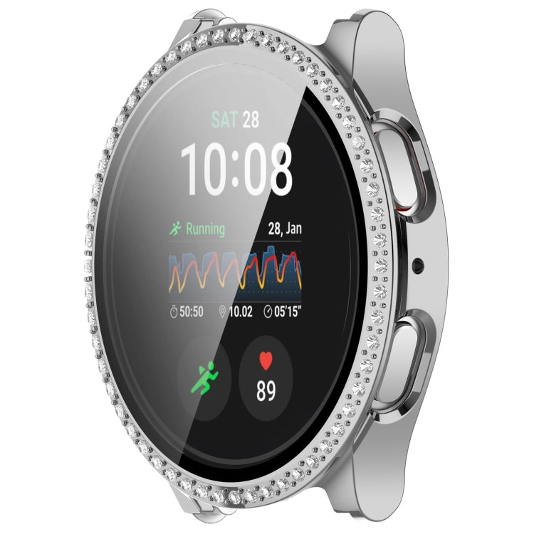 For Samsung Galaxy Watch 7 40mm Single Row Diamond PC + Tempered Film Integrated Watch Protective Case(Silver)
