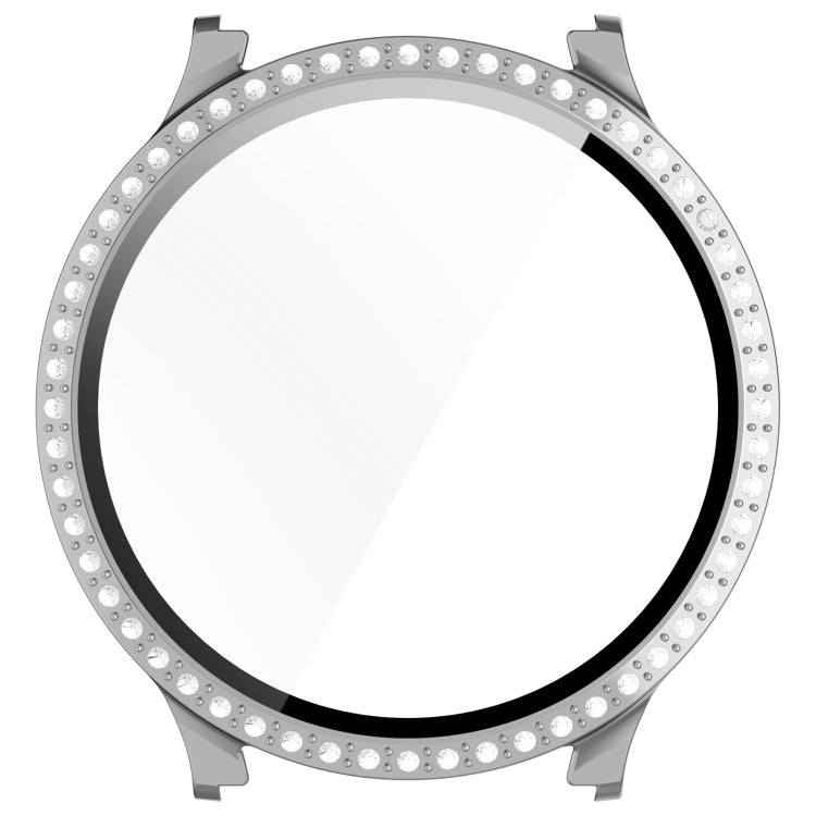 For Samsung Galaxy Watch 7 40mm Single Row Diamond PC + Tempered Film Integrated Watch Protective Case(Silver)