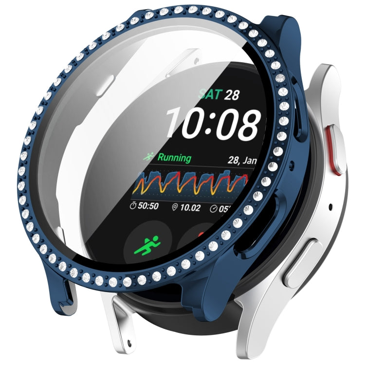 For Samsung Galaxy Watch 7 40mm Single Row Diamond PC + Tempered Film Integrated Watch Protective Case(Midnight Blue) - Watch Cases by PMC TechLife | Online Shopping South Africa | PMC TechLife | Buy Now Pay Later Mobicred
