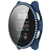 For Samsung Galaxy Watch 7 40mm Single Row Diamond PC + Tempered Film Integrated Watch Protective Case(Midnight Blue)