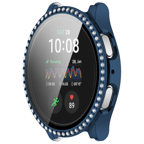 For Samsung Galaxy Watch 7 40mm Single Row Diamond PC + Tempered Film Integrated Watch Protective Case(Midnight Blue)