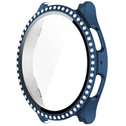 For Samsung Galaxy Watch 7 40mm Single Row Diamond PC + Tempered Film Integrated Watch Protective Case(Midnight Blue)