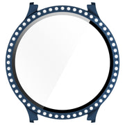 For Samsung Galaxy Watch 7 40mm Single Row Diamond PC + Tempered Film Integrated Watch Protective Case(Midnight Blue)