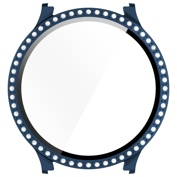 For Samsung Galaxy Watch 7 40mm Single Row Diamond PC + Tempered Film Integrated Watch Protective Case(Midnight Blue)