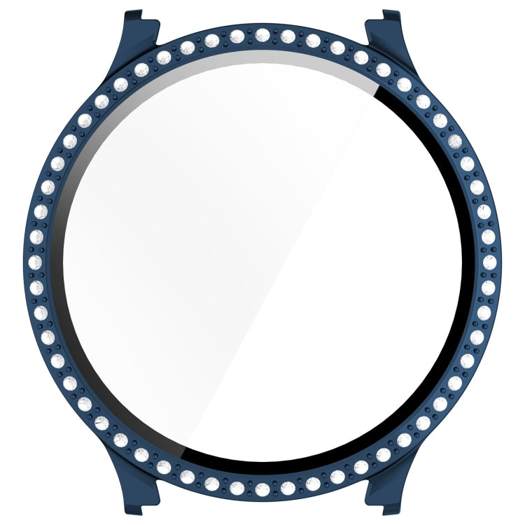 For Samsung Galaxy Watch 7 40mm Single Row Diamond PC + Tempered Film Integrated Watch Protective Case(Midnight Blue)