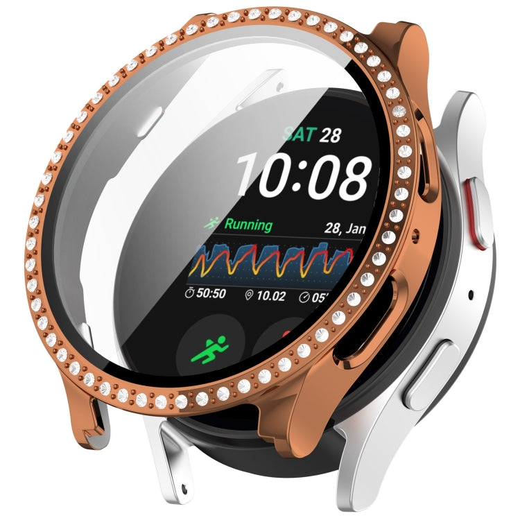 For Samsung Galaxy Watch 7 40mm Single Row Diamond PC + Tempered Film Integrated Watch Protective Case(Rose Gold) - Watch Cases by PMC TechLife | Online Shopping South Africa | PMC TechLife | Buy Now Pay Later Mobicred