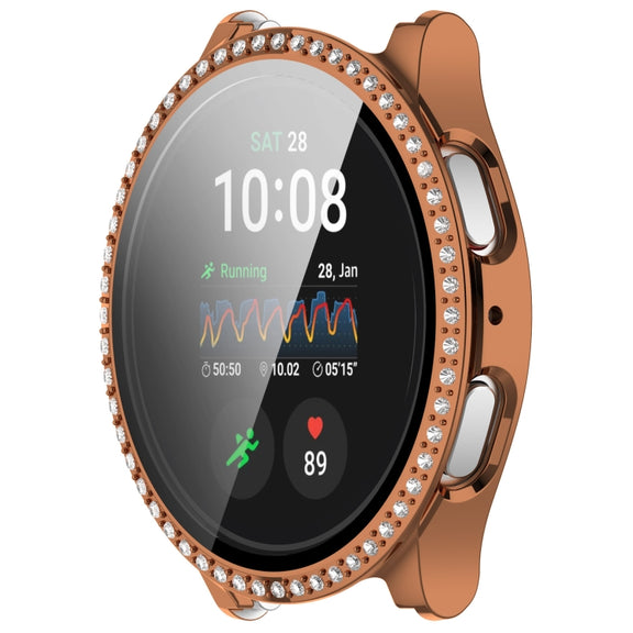 For Samsung Galaxy Watch 7 40mm Single Row Diamond PC + Tempered Film Integrated Watch Protective Case(Rose Gold)