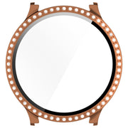 For Samsung Galaxy Watch 7 40mm Single Row Diamond PC + Tempered Film Integrated Watch Protective Case(Rose Gold)