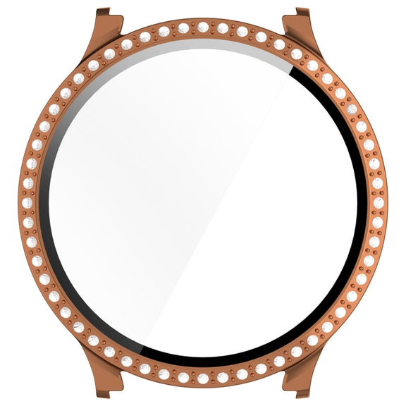 For Samsung Galaxy Watch 7 40mm Single Row Diamond PC + Tempered Film Integrated Watch Protective Case(Rose Gold)