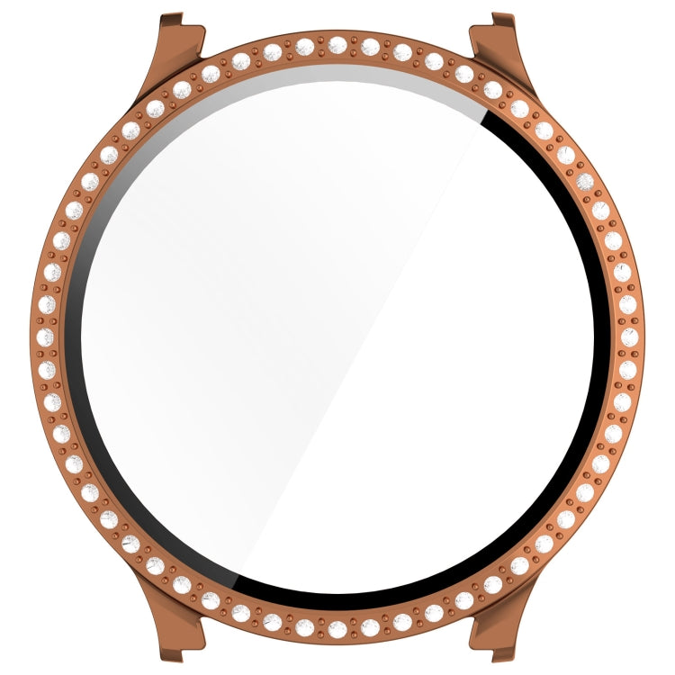 For Samsung Galaxy Watch 7 40mm Single Row Diamond PC + Tempered Film Integrated Watch Protective Case(Rose Gold)