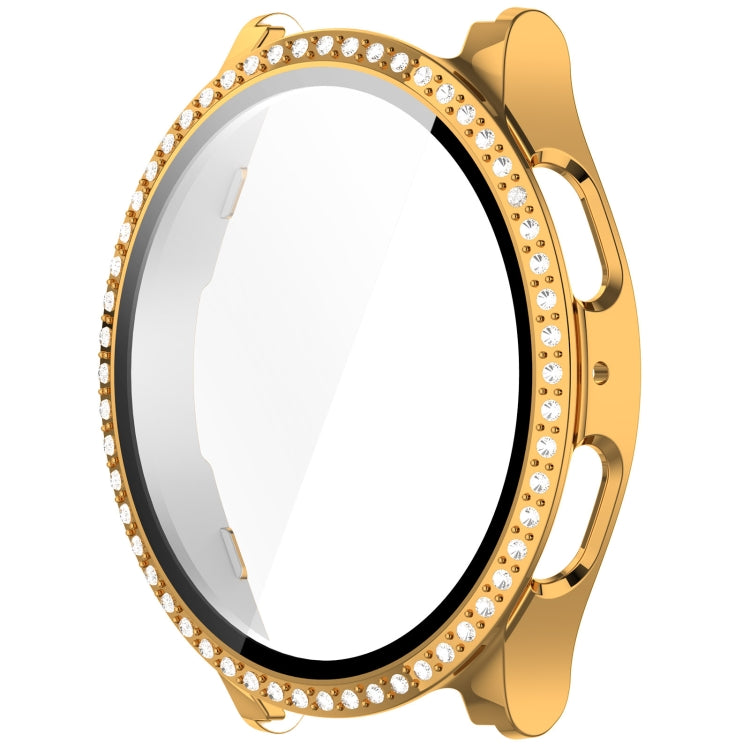 For Samsung Galaxy Watch 7 40mm Single Row Diamond PC + Tempered Film Integrated Watch Protective Case(Gold)