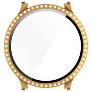 For Samsung Galaxy Watch 7 40mm Single Row Diamond PC + Tempered Film Integrated Watch Protective Case(Gold)