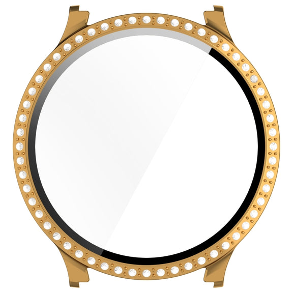 For Samsung Galaxy Watch 7 40mm Single Row Diamond PC + Tempered Film Integrated Watch Protective Case(Gold)
