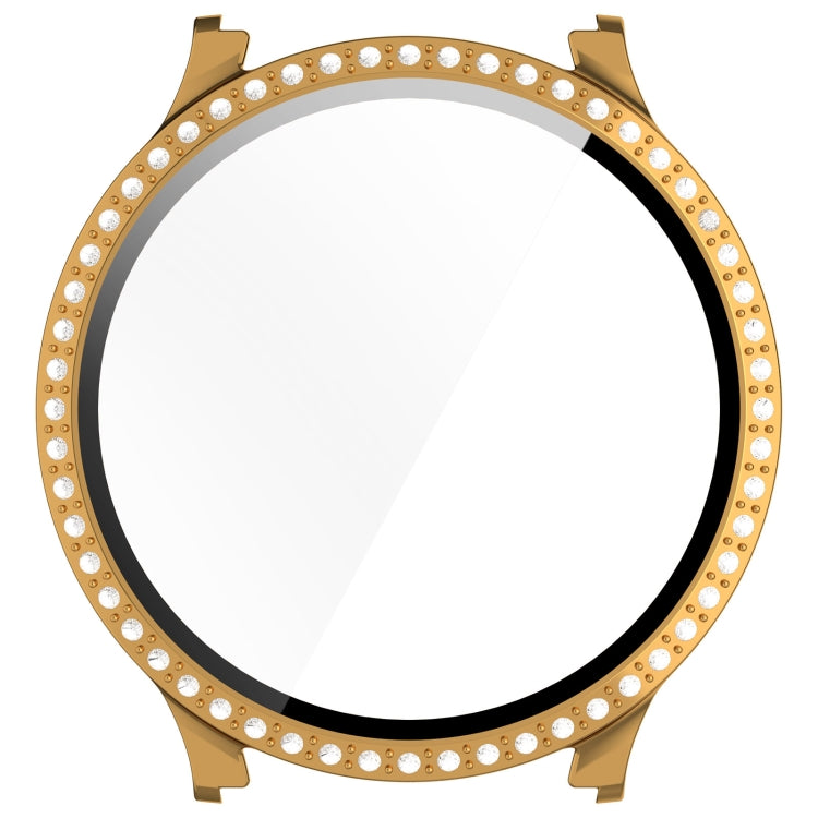 For Samsung Galaxy Watch 7 40mm Single Row Diamond PC + Tempered Film Integrated Watch Protective Case(Gold)