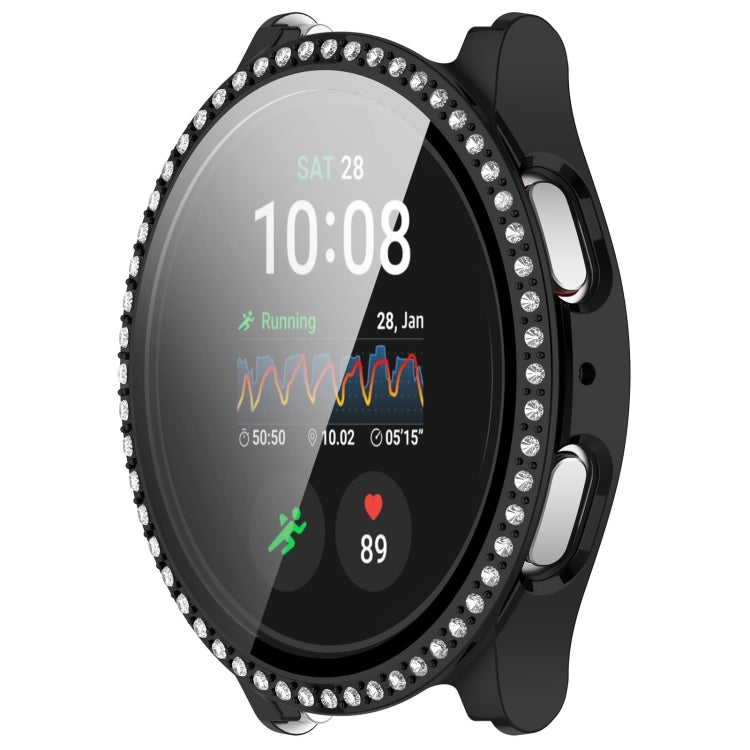 For Samsung Galaxy Watch 7 40mm Single Row Diamond PC + Tempered Film Integrated Watch Protective Case(Black)