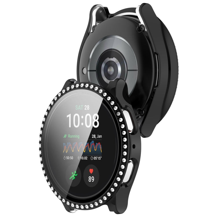 For Samsung Galaxy Watch 7 40mm Single Row Diamond PC + Tempered Film Integrated Watch Protective Case(Black)