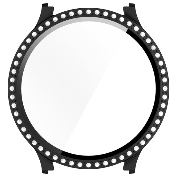 For Samsung Galaxy Watch 7 40mm Single Row Diamond PC + Tempered Film Integrated Watch Protective Case(Black)