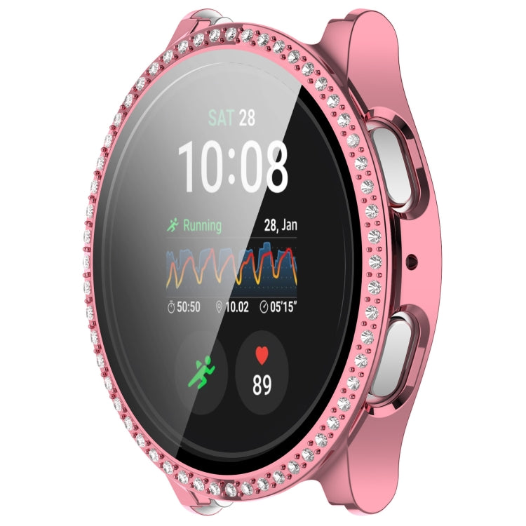For Samsung Galaxy Watch 7 40mm Single Row Diamond PC + Tempered Film Integrated Watch Protective Case(Pink)