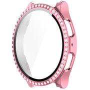 For Samsung Galaxy Watch 7 40mm Single Row Diamond PC + Tempered Film Integrated Watch Protective Case(Pink)