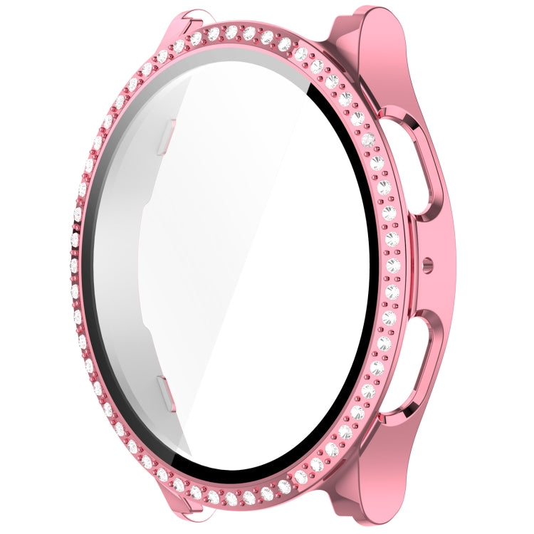 For Samsung Galaxy Watch 7 40mm Single Row Diamond PC + Tempered Film Integrated Watch Protective Case(Pink)