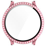 For Samsung Galaxy Watch 7 40mm Single Row Diamond PC + Tempered Film Integrated Watch Protective Case(Pink)