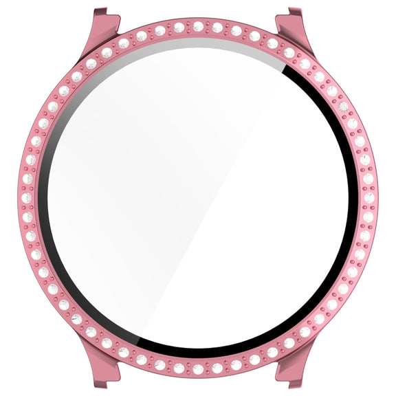 For Samsung Galaxy Watch 7 40mm Single Row Diamond PC + Tempered Film Integrated Watch Protective Case(Pink)