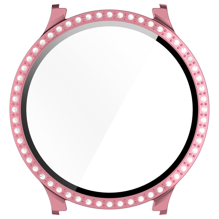 For Samsung Galaxy Watch 7 40mm Single Row Diamond PC + Tempered Film Integrated Watch Protective Case(Pink)