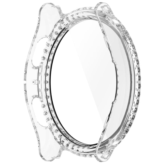 For Samsung Galaxy Watch 7 44mm Single Row Diamond PC + Tempered Film Integrated Watch Protective Case(Transparent White)