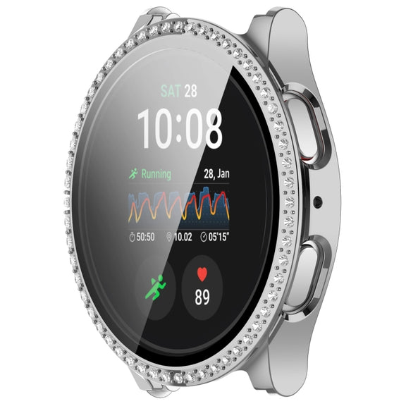 For Samsung Galaxy Watch 7 44mm Single Row Diamond PC + Tempered Film Integrated Watch Protective Case(Silver)