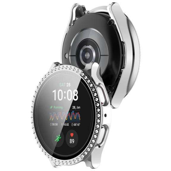 For Samsung Galaxy Watch 7 44mm Single Row Diamond PC + Tempered Film Integrated Watch Protective Case(Silver)