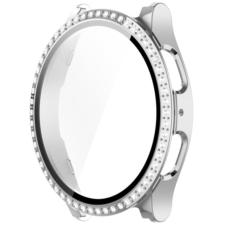 For Samsung Galaxy Watch 7 44mm Single Row Diamond PC + Tempered Film Integrated Watch Protective Case(Silver)