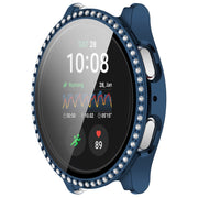 For Samsung Galaxy Watch 7 44mm Single Row Diamond PC + Tempered Film Integrated Watch Protective Case(Midnight Blue)