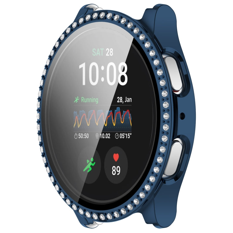 For Samsung Galaxy Watch 7 44mm Single Row Diamond PC + Tempered Film Integrated Watch Protective Case(Midnight Blue)