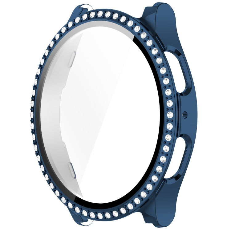 For Samsung Galaxy Watch 7 44mm Single Row Diamond PC + Tempered Film Integrated Watch Protective Case(Midnight Blue)