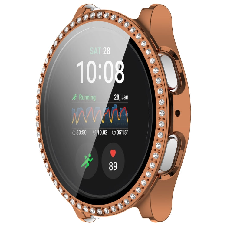 For Samsung Galaxy Watch 7 44mm Single Row Diamond PC + Tempered Film Integrated Watch Protective Case(Rose Gold)