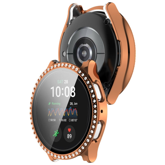 For Samsung Galaxy Watch 7 44mm Single Row Diamond PC + Tempered Film Integrated Watch Protective Case(Rose Gold)