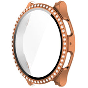 For Samsung Galaxy Watch 7 44mm Single Row Diamond PC + Tempered Film Integrated Watch Protective Case(Rose Gold)
